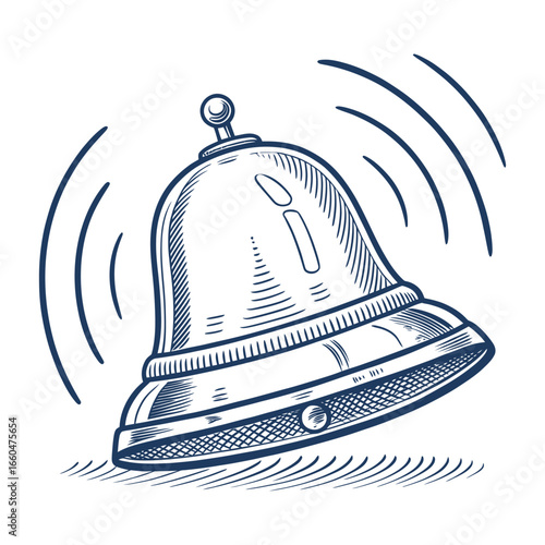 Illustration of a silver service bell on a tray for hotel or restaurant reception assistance