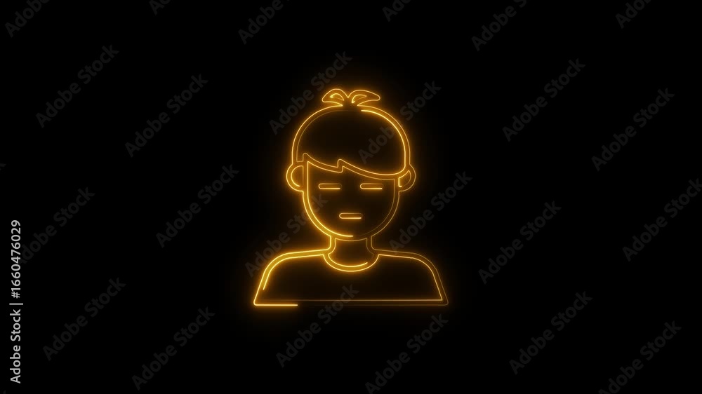 Glowing Neon Outline of a Person Icon with a Bun Hairstyle on Black Background Minimalist Glowing Neon Outline of a Person Icon with a Bun Hairstyle on Black Background Minimalist