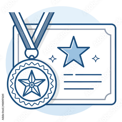Certificate with Medal Icon | Award Achievement Recognition Vector Illustration