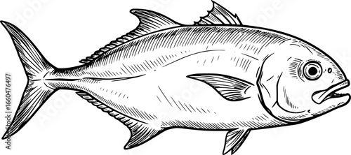 Crevalle Jack Hand sketched, hand drawn vector clipart
