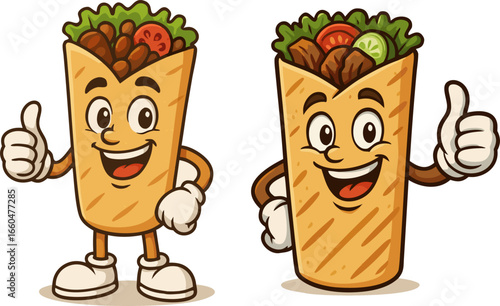 Funny shawarma wrap mascot illustration isolated on white.
