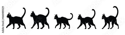 A collection of vector illustrations featuring black silhouettes of various domestic animals, including cats for Halloween
