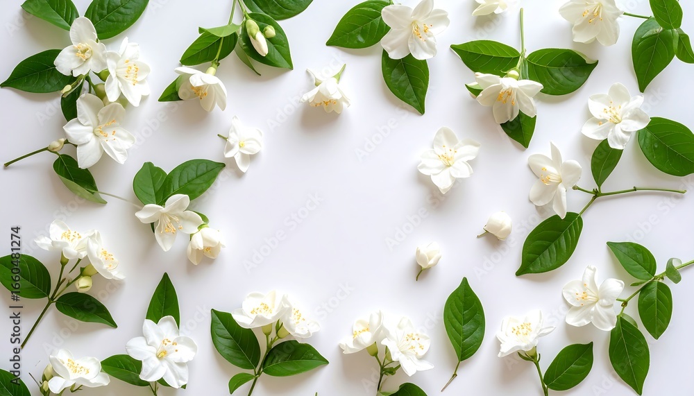 Fototapeta premium White Jasmine Flowers Frame.