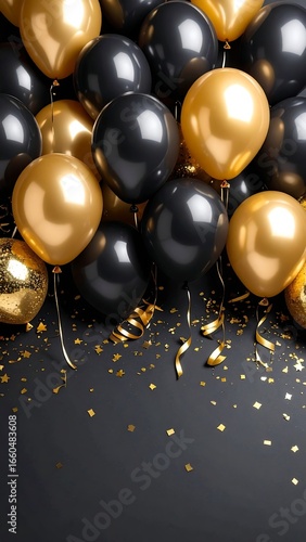 Gold and black balloons on dark background (3)