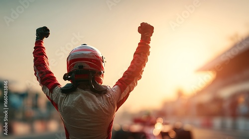 Nice photo of victory of a f1 car racer, celebration concept.