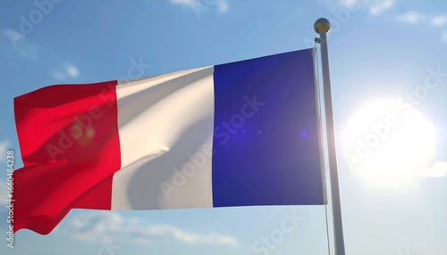 French flag waving in blue sky