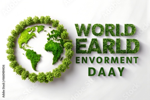 World environment day concept with green earth and trees, promoting sustainability and ecological awareness isolated on white background