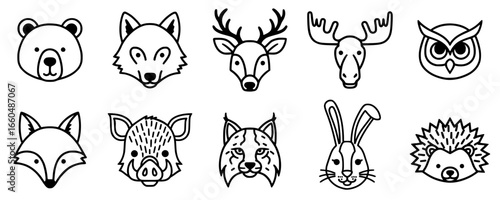 Forest animal face outline set