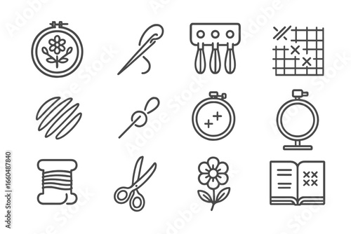 Guidebook stand flower floss icon knot icons vector collection card embroidery thread