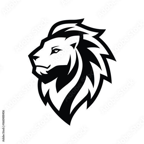 Majestic lion head logo in bold side profile with elegant black detailing Vector illustration