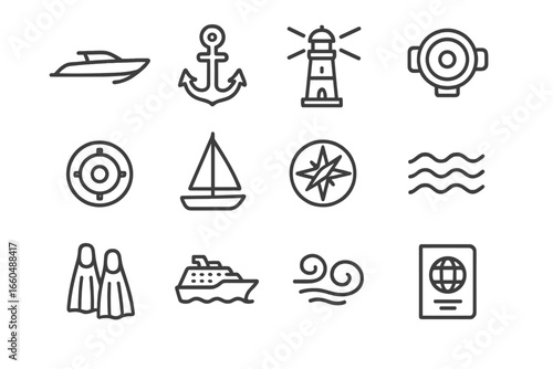 Icon adventure lighthouse sails underwater boat beacon marine liner vector mask sea