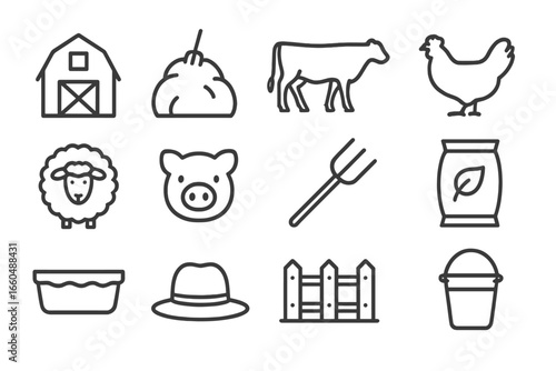 Icon livestock snout icons red vector hat haystack tool farm silhouette water