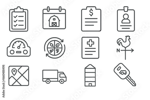 Icons health management employee icon map dashboard vane tractor vector farm crop
