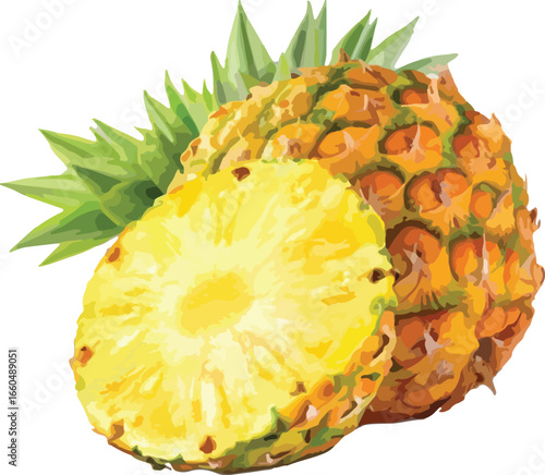 Freshly cut pineapple illustration depicting healthy food tropical fruit slice vector