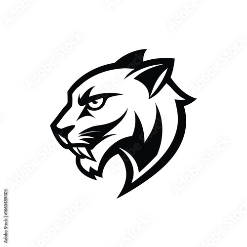 Powerful panther head logo in bold side profile with striking black outlined details Vector illustration