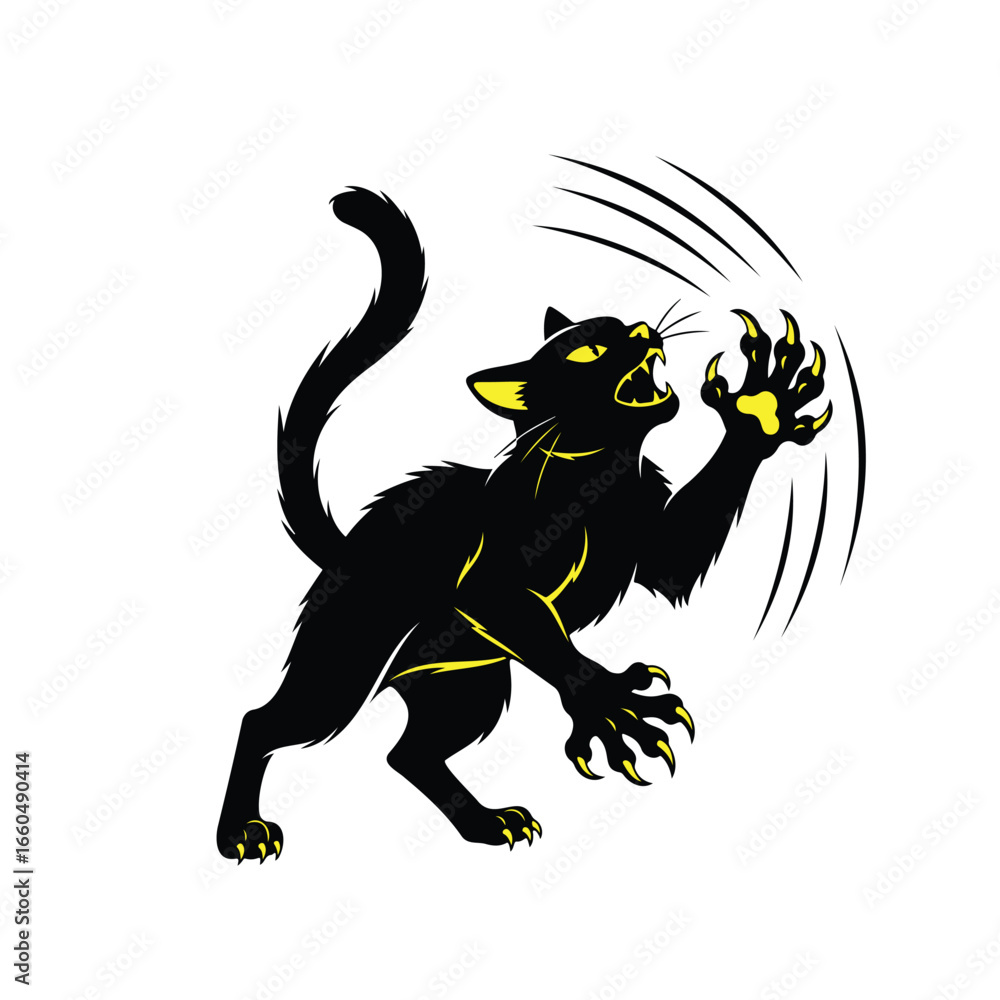 Fototapeta premium Vector animal illustration of a black silhouette of a lion and a flying horse for Halloween