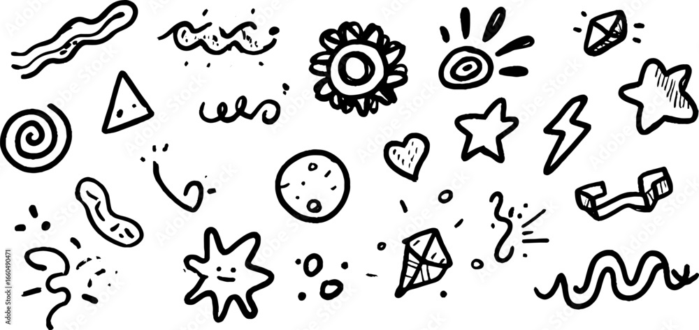 Fototapeta premium Abstract doodle collection of shapes and symbols for creative design