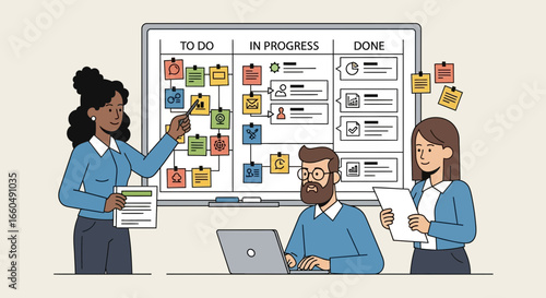 Agile Team Collaboration On Kanban Board For Project Management