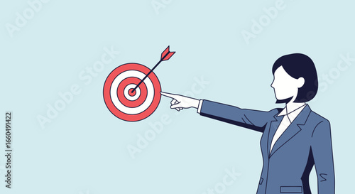Businesswoman Pointing Towards Goal With Arrow Hitting Center