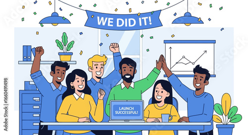 Celebrating Business Success Project Completion in Modern Office Setting