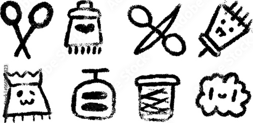 Creative doodle set of craft icons featuring scissors, glue, and more for design projects