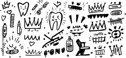 Fun dentistry icons doodle set for dental-themed designs and prints