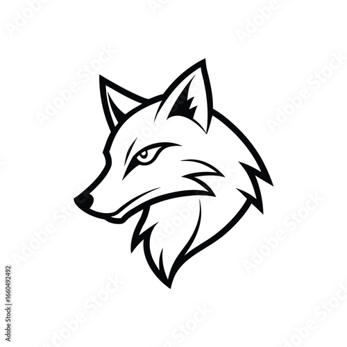 Stylized fox head logo in bold side view with strong detailed black outlined Vector illustration