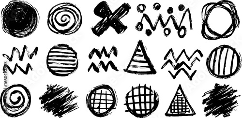 Geometric patterns doodle set with dots, stripes, and abstract shapes for creative design