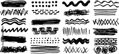 Hand drawn doodle set featuring textures, dots, and stripes for creative design