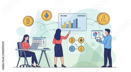 Team Analyzing Cryptocurrency Trends And Financial Data With Digital Tools