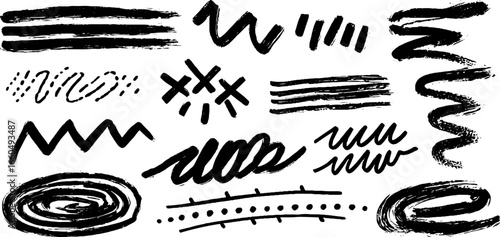 Dynamic doodle set of straight and wavy line textures for design projects