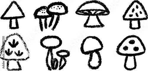 Hand drawn doodle set of wild mushrooms including chanterelle and porcini