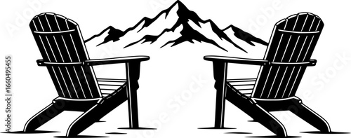 Adirondack chairs on mountain Vector silhouette illustration isolated on white background 