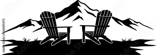 Adirondack chairs on mountain Vector silhouette illustration isolated on white background 