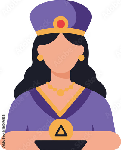 Ancient egyptian queen pharaoh iconic headdress regal purple attire egyptian royalty vector
