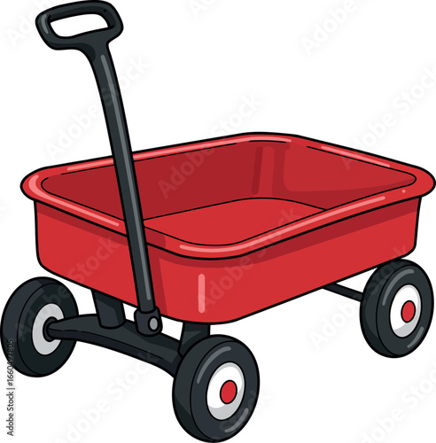 Bright red wagon child's play toy classic outdoor garden fun vector