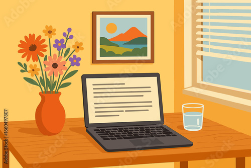 A cafe serves as a workplace for remote and freelance workers in a vector illustration created in flat style