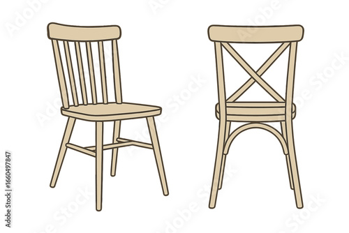 Modern chair isolated on white background. Isometric view of the chair. Simple Outline Drawing, Isolated Vector