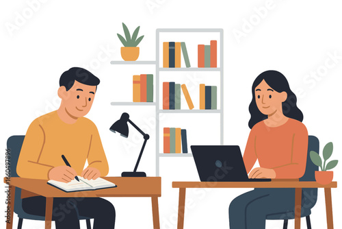 Modern workplace flat vector illustration of Indian business people group working in a creative office coworking center
