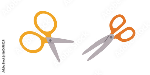 Vector set of scissors in flat style. Craft and sewing tool collection for tailoring, knitting, and handmade projects. Clipart illustration with scissors.