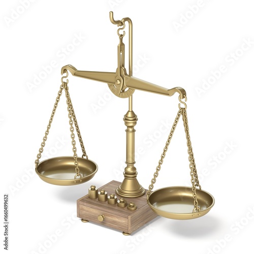 Vintage golden scale Side view with weights 3D