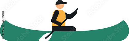 Person canoeing peaceful lake adventure summer activity scenic nature vector