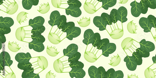 Background with colorful kohlrabi, vegetables, leaves.