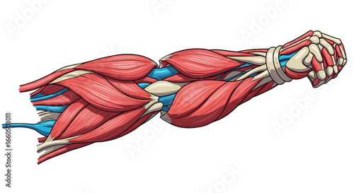 Anatomical arm muscles and bones cross-section in detailed style