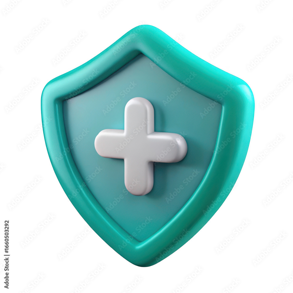 Fototapeta premium 3d medical shield with plus symbol isolated on transparent background