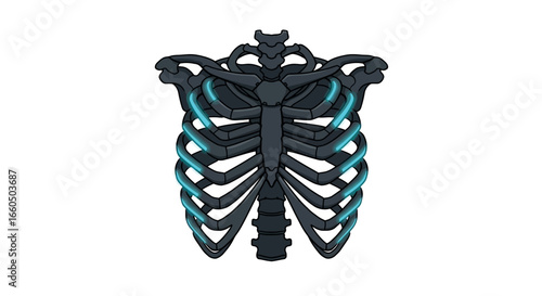 Futuristic neon detailed rib cage design on clean background