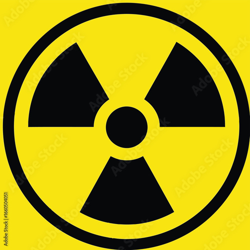 Vector art of radiation hazard symbol, a black trefoil on a yellow background indicating danger and warning of radioactive materials and nuclear energy