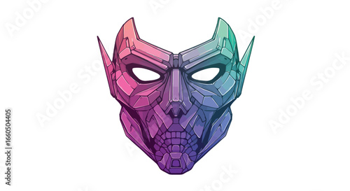 Futuristic colorful robotic mask with angular design and gradient hues