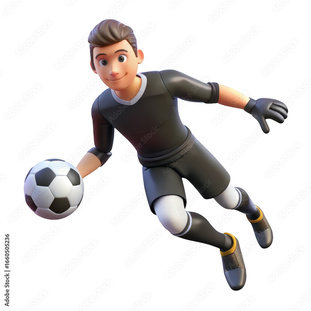3d cartoon goalkeeper saving a soccer ball isolated on transparent background 3d cartoon goalkeeper saving a soccer ball isolated on transparent background