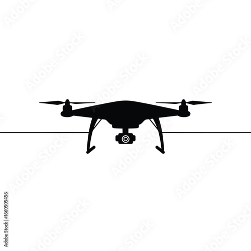 Black drone with camera quadcopter aerial
